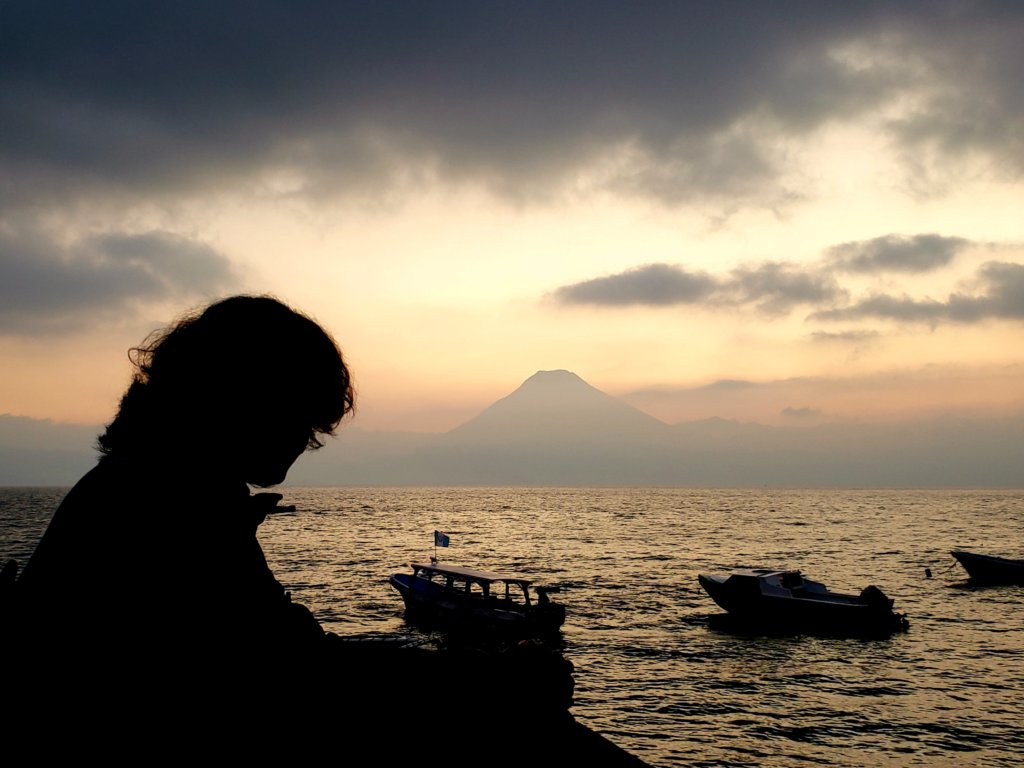 Looking at the tip of the volcano at dusk