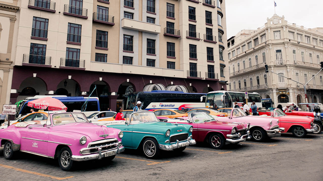 Colorful classic cars parked in Havana, Cuba