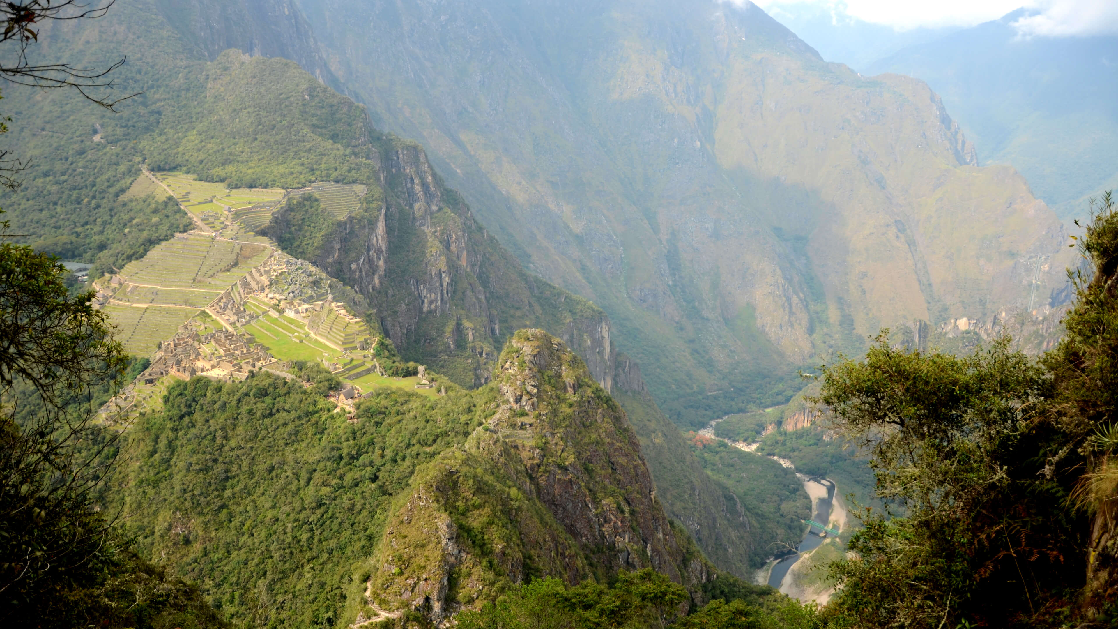 View of Machu Picchu and Urubamba valley from the top of Huayna Picchu