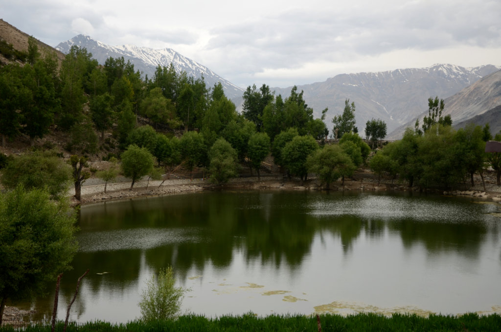 Nako lake surrounded by the Himalayan mountains. In Nako village of Kinnaur district.