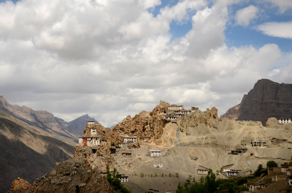 Dhankar monastery sitting on a clifftop. A gorgeous setting of a monastery in Spiti valley.