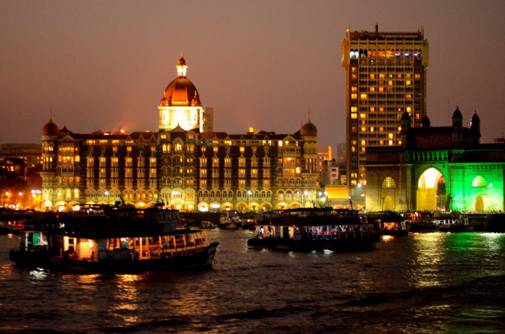 At Gateway of India, Mumbai. Seen in the photo - Taj Hotel Mumbai from the Arabian Sea.
