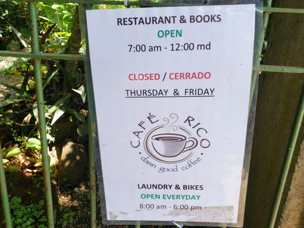 Cafe Rico Schedule, hung at the entrance of Cafe Rico.