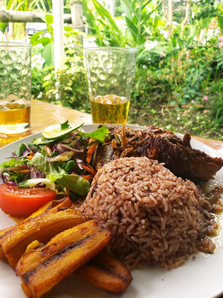 Caribbean rice and bean with chicken. Our best rice and bean at restaurants in Puerto Viejo