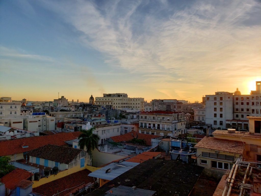 Old Havana glowing in the setting sun -  view from Ambos Mundos hotel