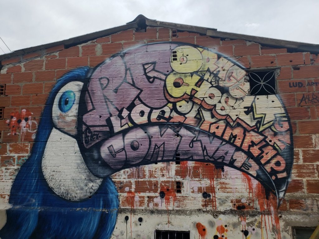 Comuna 13 graffiti with toucan