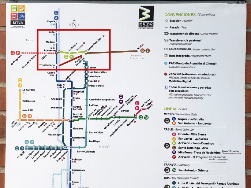 Map of Medellin metro routes