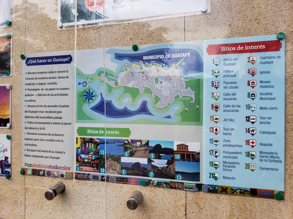 Map of Guatape town. An important reference for Guatape day tour.
