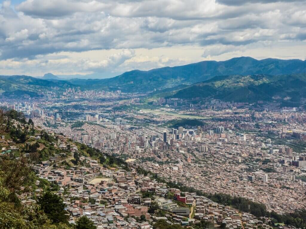 View of Medellin city from a cable car.