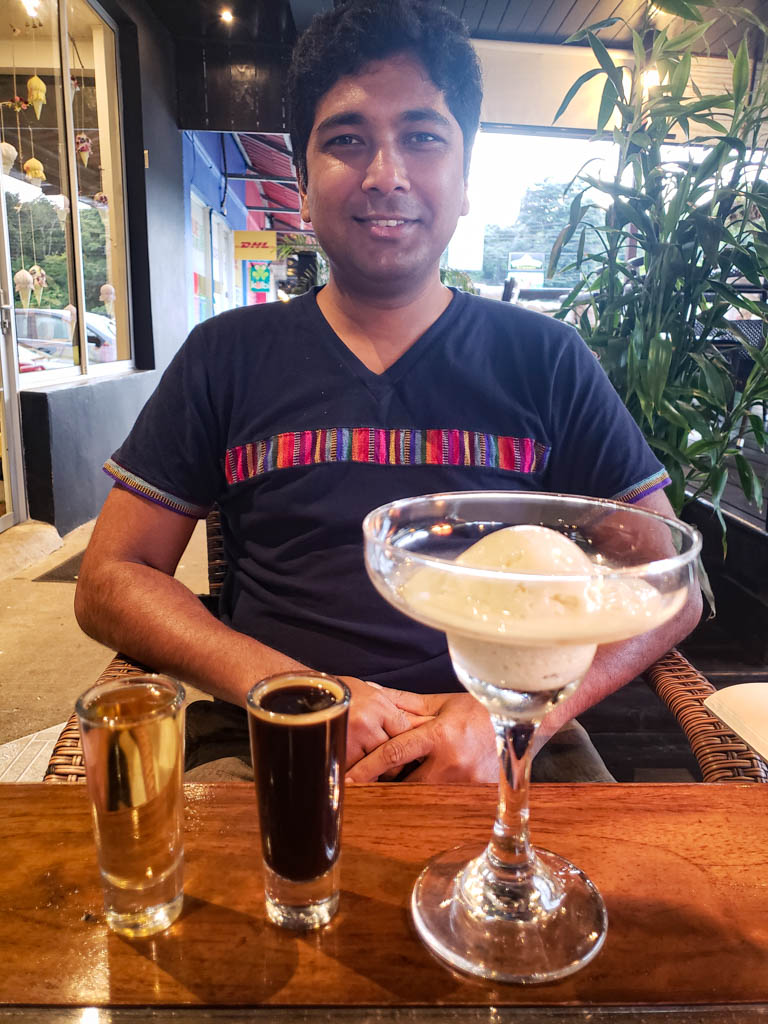 Indranil with the Sibu special coffee - made with coffee, Frangelico and ice-cream.