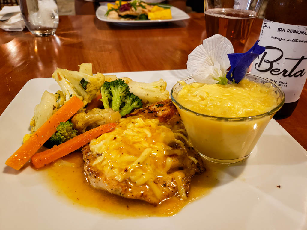 Basil Filled Chicken in Passion Fruit Sauce with locally brewed beer Berta.