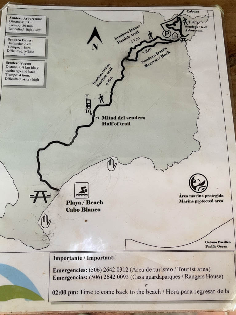 Map of the trails of Cabo Blanco Absolute Natural Reserve