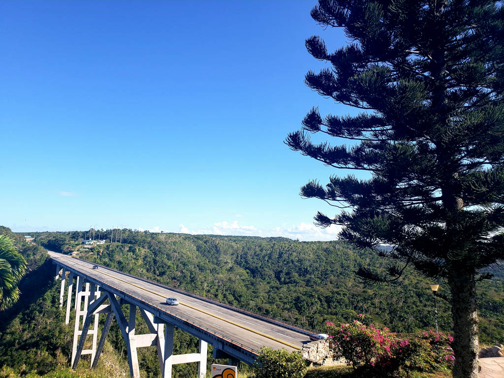 An aerial view of Bacunayagua Bridge, the longest and tallest bridge in Cuba.