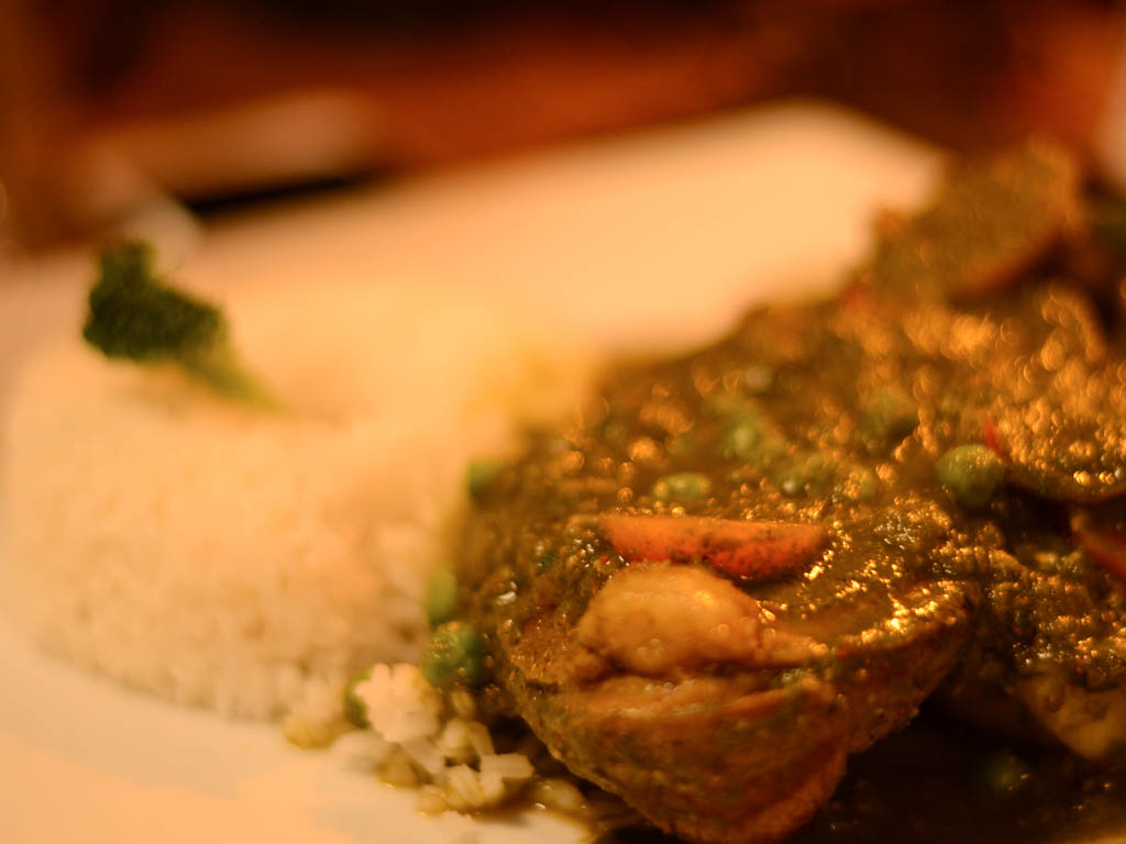 A close-up shot of alpaca meat, served with rice.