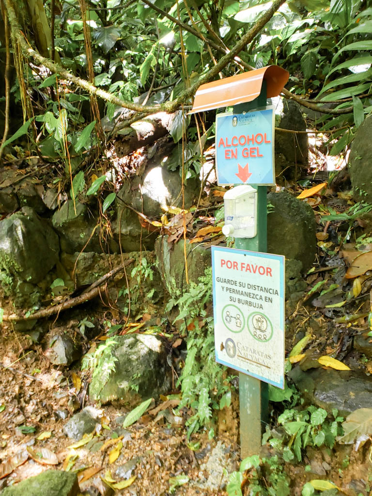 The COVID protocols mentioned near the waterfalls.