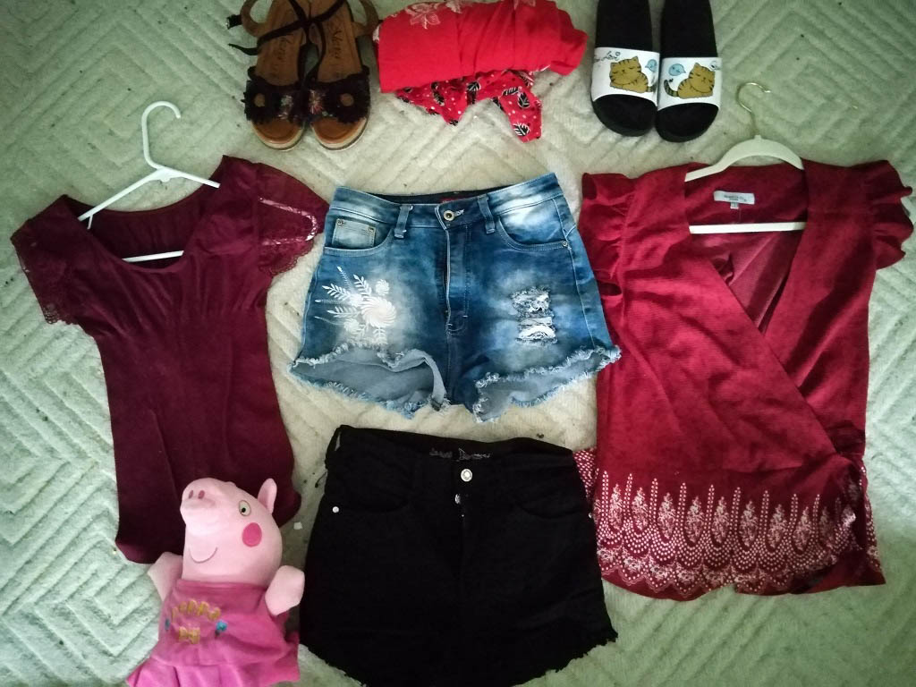 Shopping collection of clothes and shoes, bought from Gamarra.