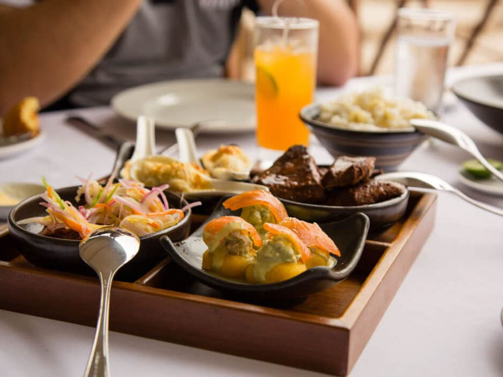 Peruvian food at Huaca Pucllana Restaurant in Lima.