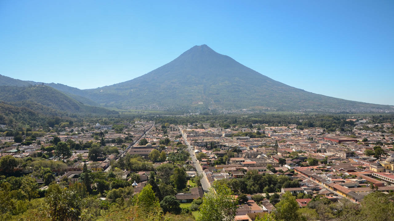 View of Volcan de Agua from Cerro de la Cruz in Antigua Guatemala.
