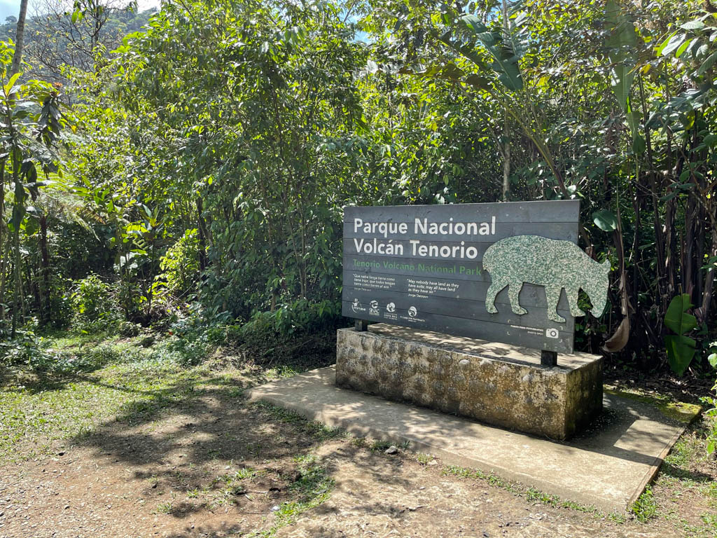 Tenorio Volcano National Park, the signature welcome board of national parks in Costa Rica.