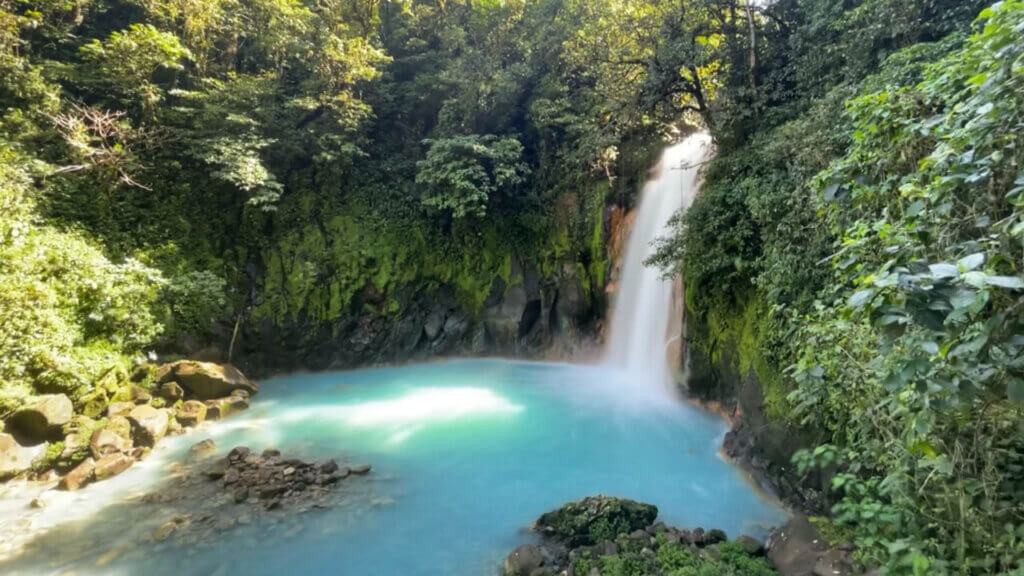 Long exposure shot of Rio Celeste Waterfall in Tenorio Volcano National Park, Costa Rica
