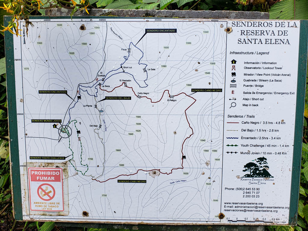 The trail map of Santa Elena Cloud Forest Reserve.