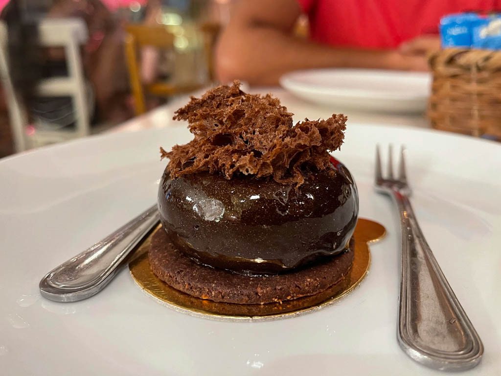 Chocolate bomb, a delicious dessert at The Bakery in Santa Teresa.