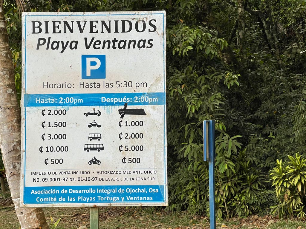 Listed Parking Rates at Playa Ventanas.