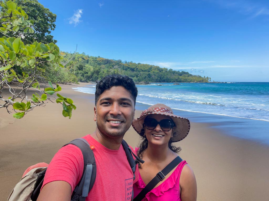 Paradise Catchers, attempting a selfie at Playa Cocalito, a beach that can be reached by hiking from Drake Bay.