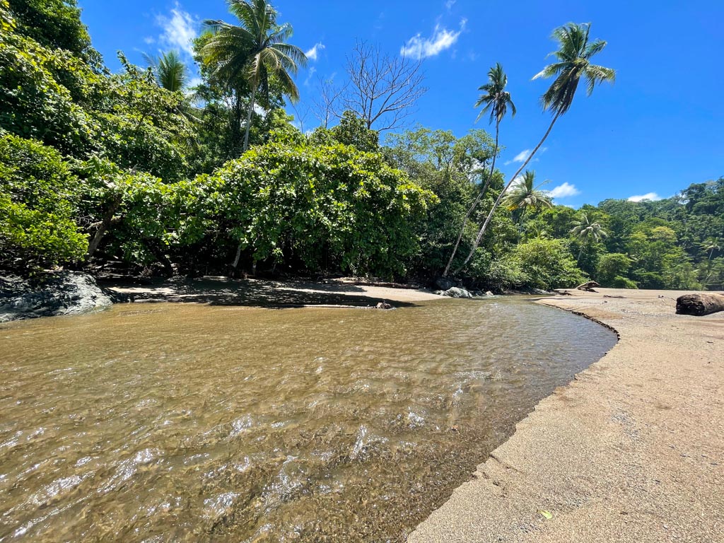 Rio Claro, the river making its path through the beach to empty into the ocean.