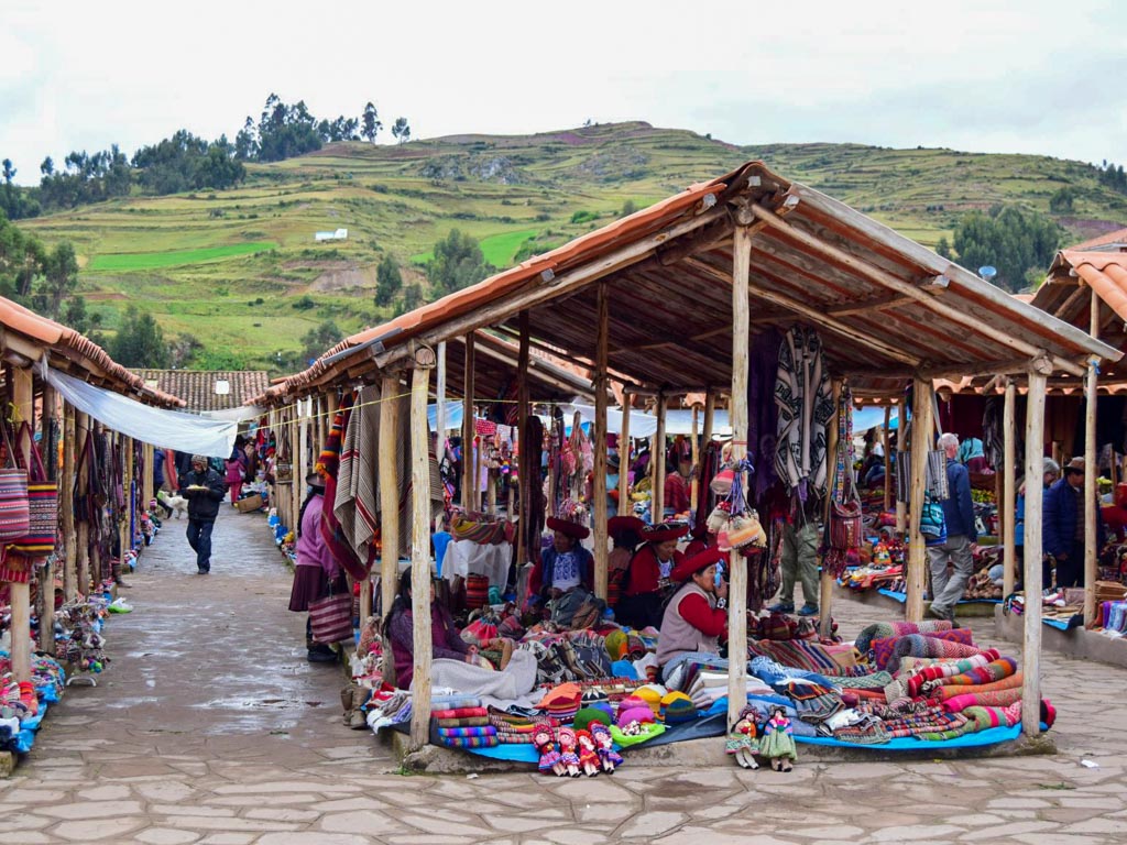 A colorful local market in Sacred Valley in Peru.