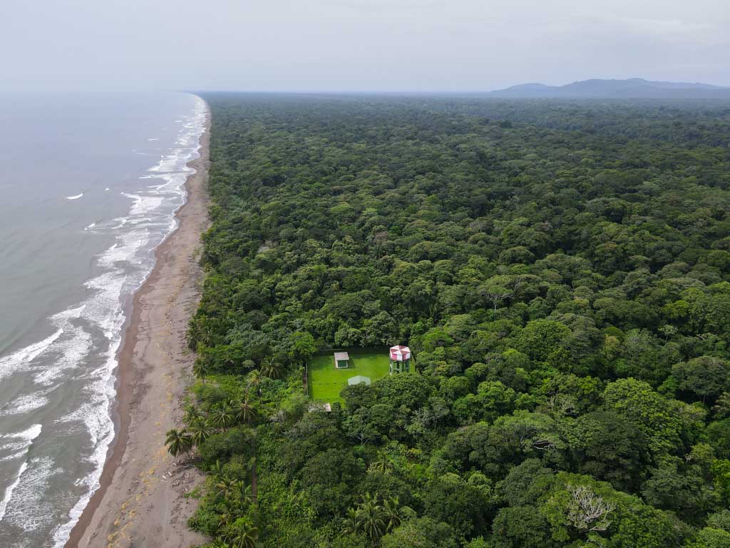 Aerial view of Tortuguero National Park, next to the Caribbean Sea.