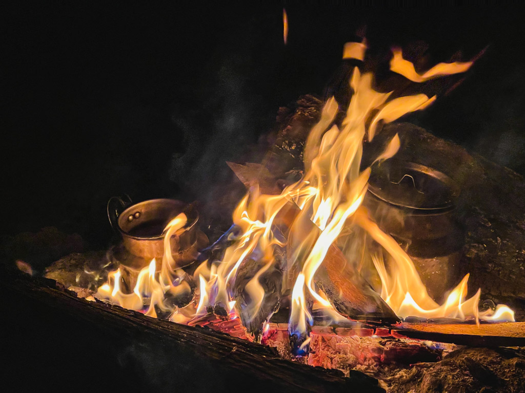 Hot chocolate in the making, on campfire, at Acatenango base camp.