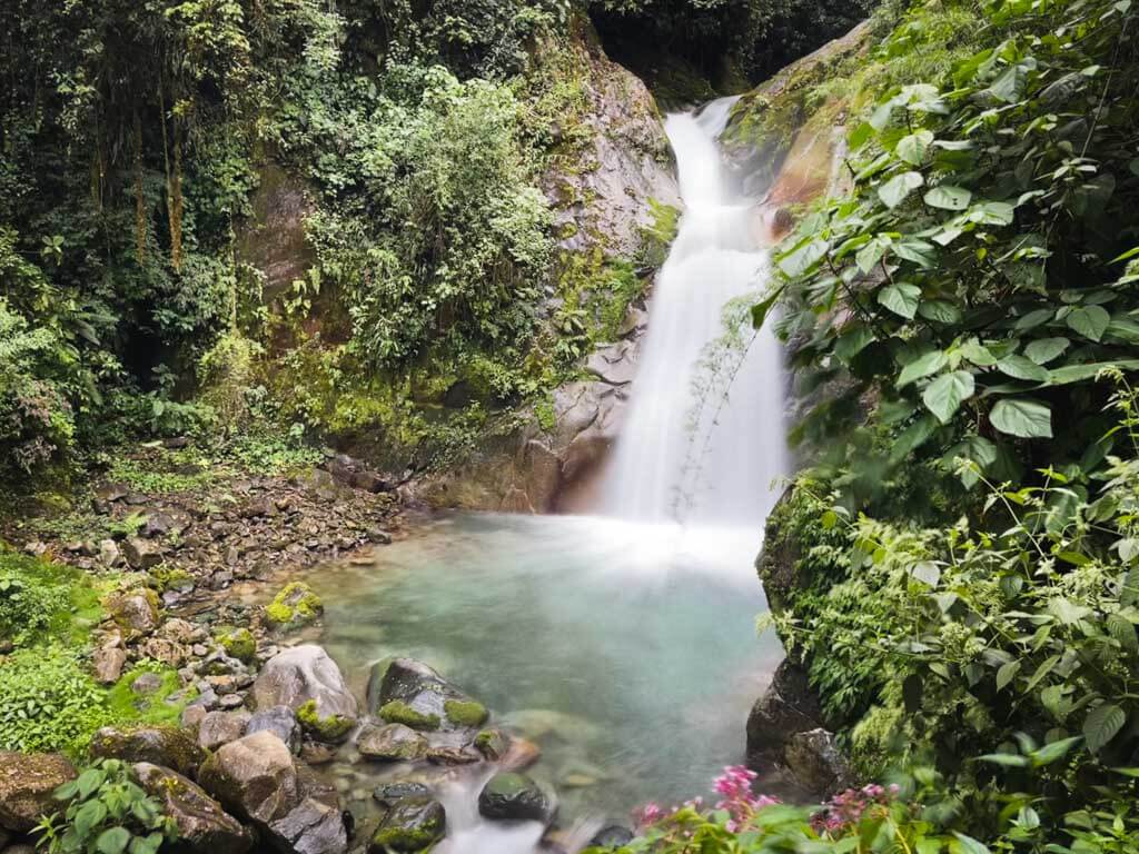 A long exposure shot of Catarata Caldera in Cloudbridge Nature Reserve of Costa Rica.