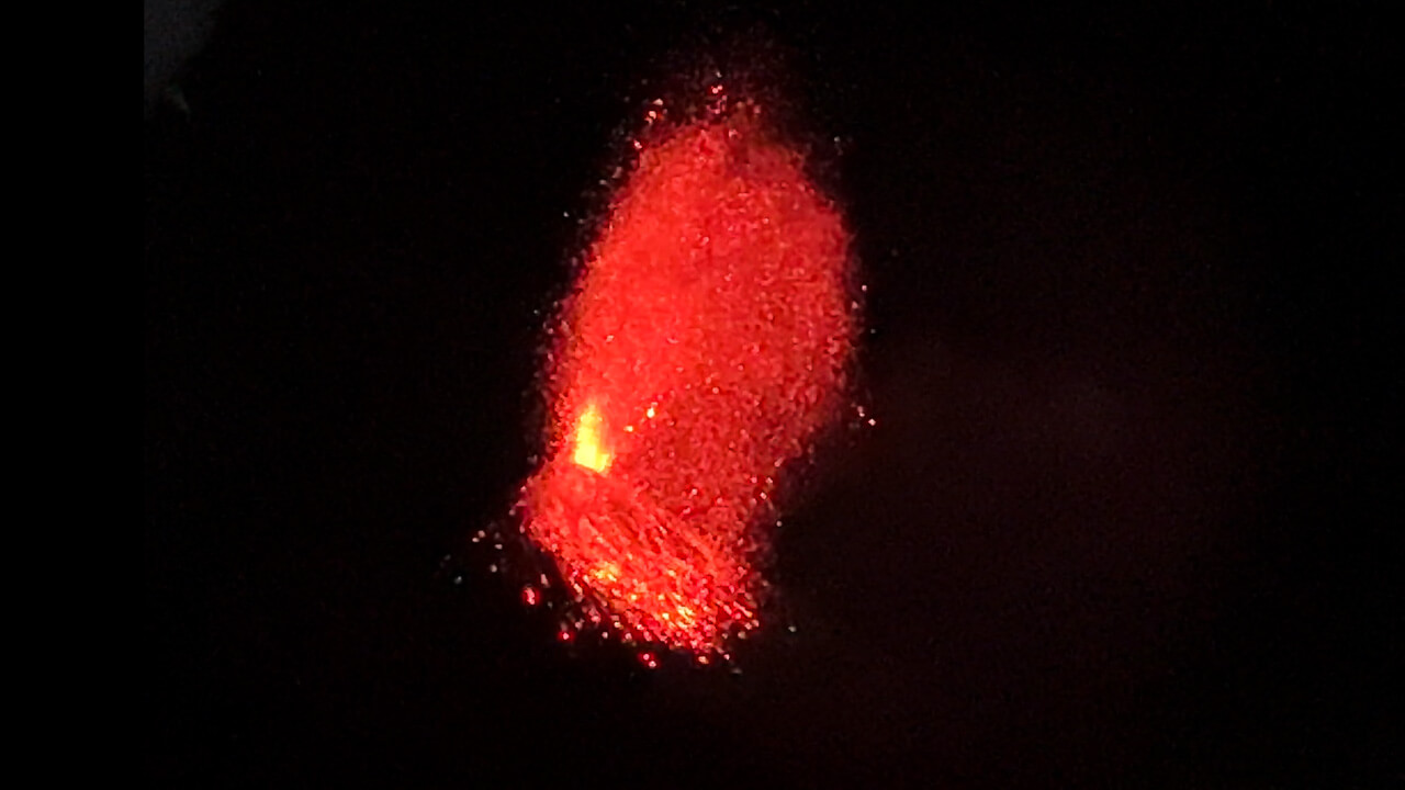 Night time view of the erupting Fuego volcano in Guatemala.