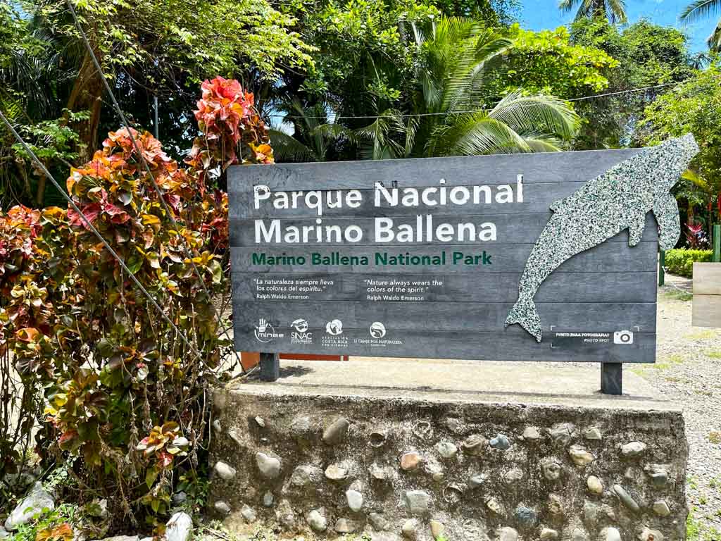 Official sign board for Marino Ballena National Park.