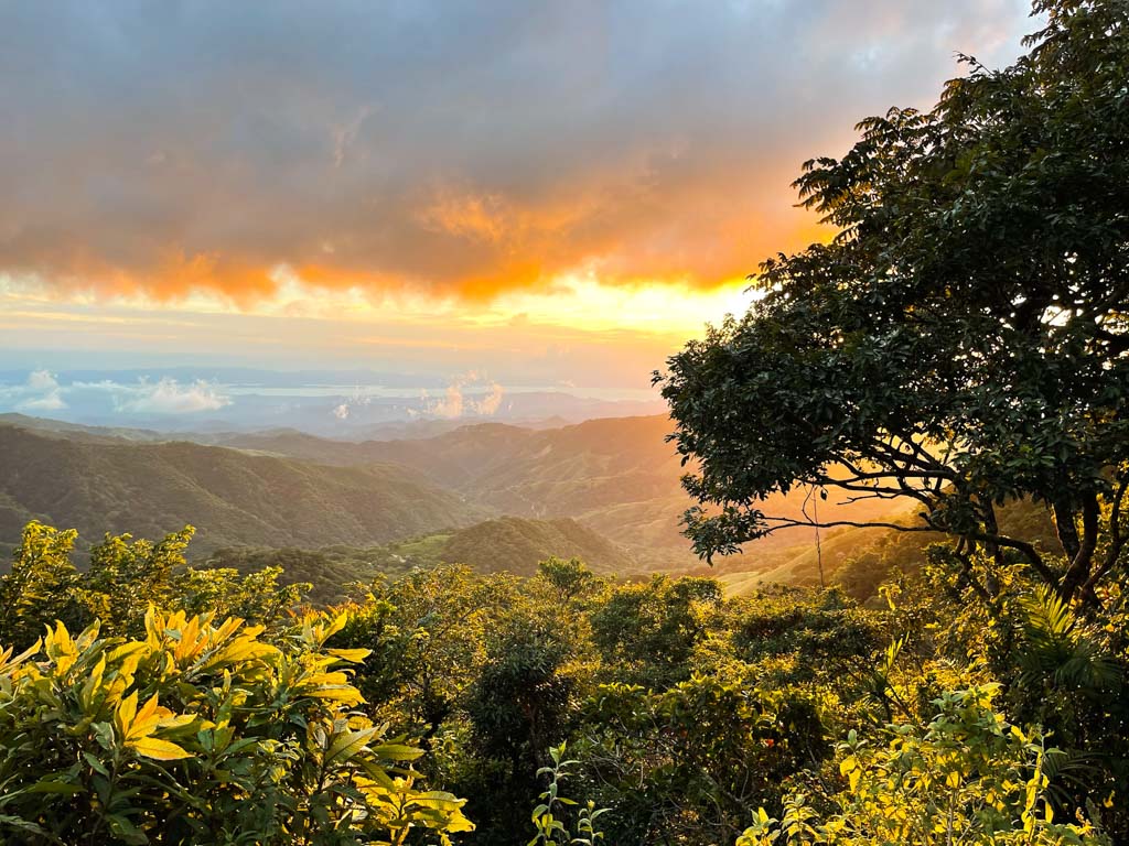 Sunset beyond the hills of Monteverde.