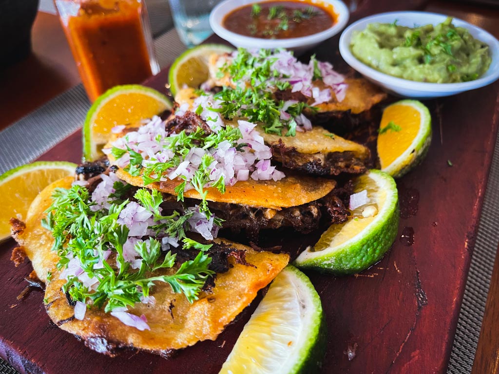 Delicious tacos at Chipotle's Tex Mex restaurant in La Fortuna.