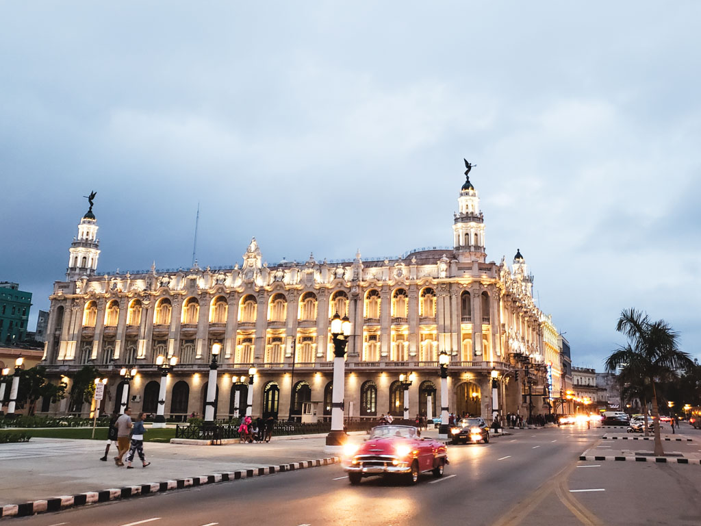 Night view of a main street of Havana, the capital city of Cuba.