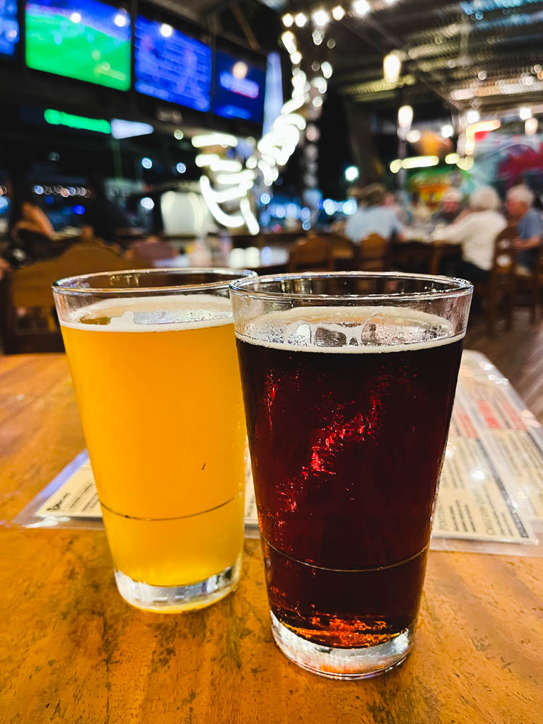 Couple of craft beers at a sports bar Coconutz in Playa del Coco in Costa Rica.