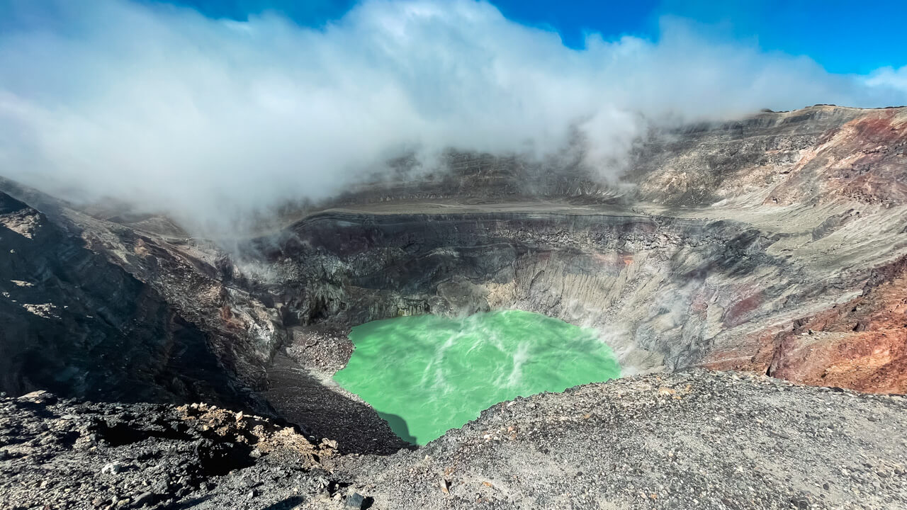 Emerald colored crater lake of Santa Ana volcano in El Salvador.