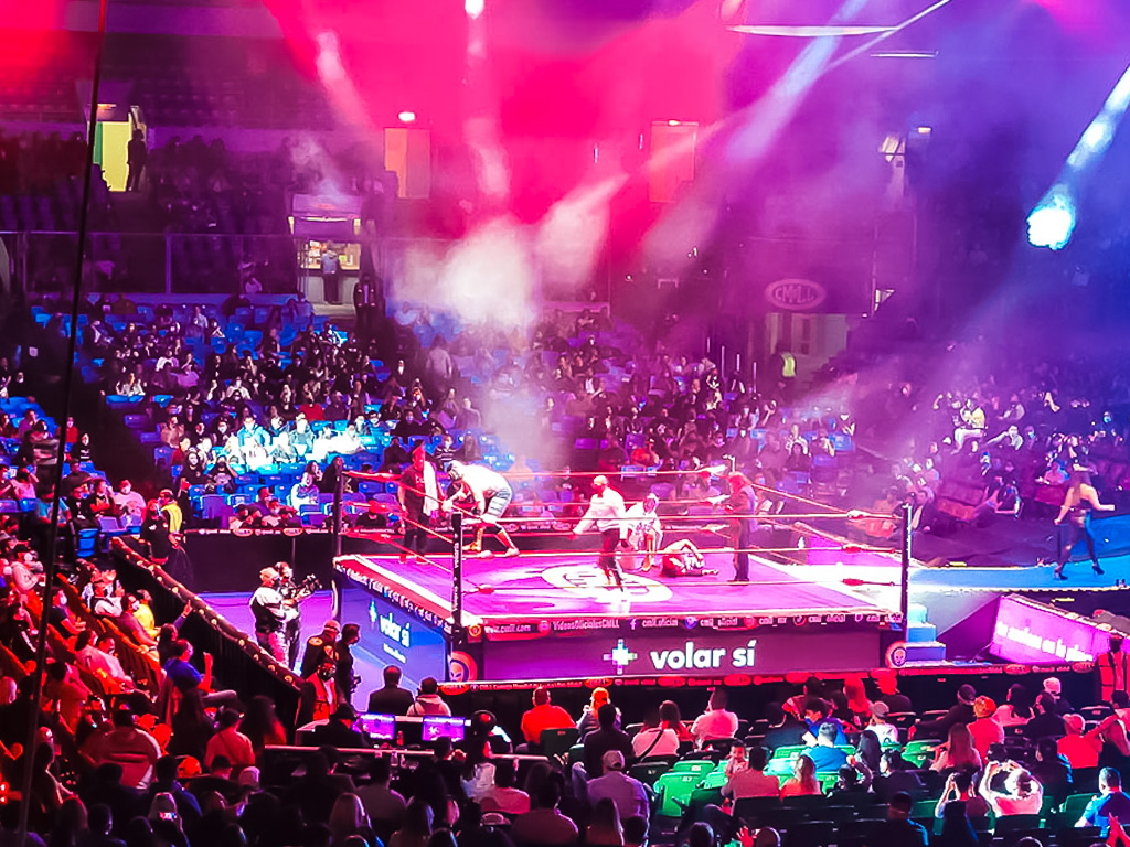 A view of the Lucha Libre wrestling ring and the surrounding crowd. This experience is one of the top things to do in Mexico City.