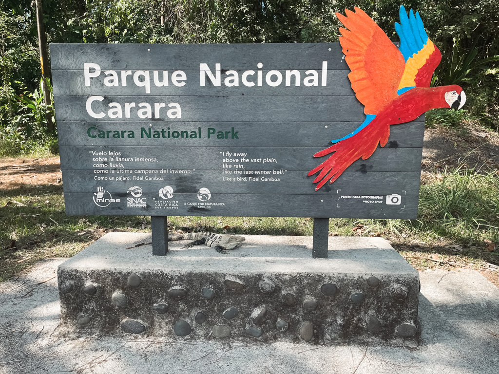 Carara National Park - the welcome board of SINAC.