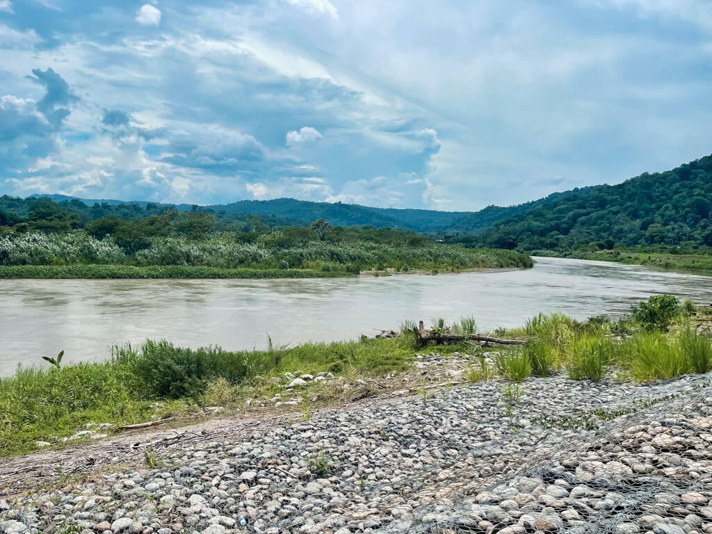 Sixaola river separating the lands of Costa Rica and Panama.