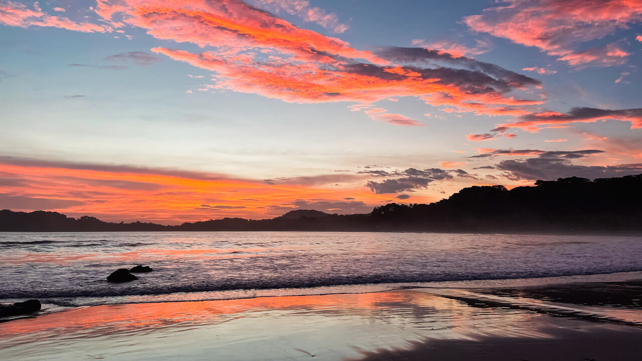 Dramatic sunset sky at Samara Beach, Costa Rica.