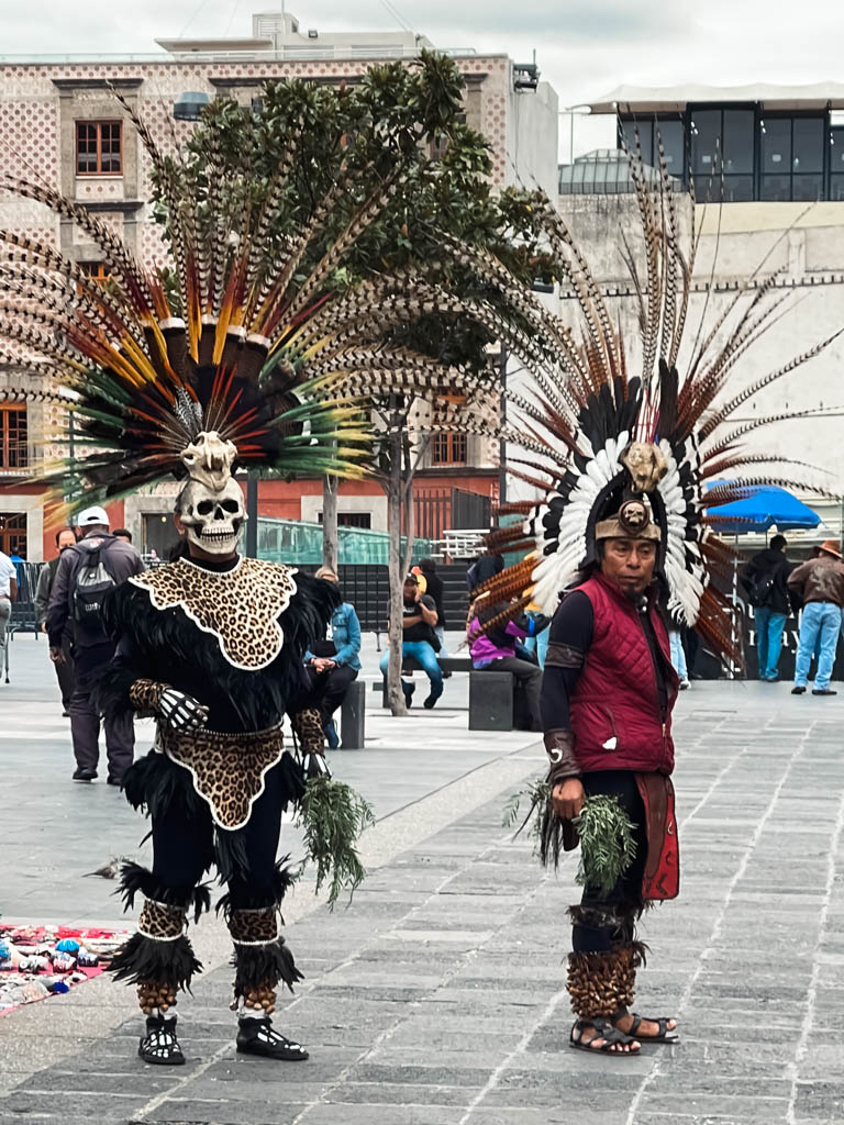 Aztec people near the Metropolitan Cathedral area in Mexico City