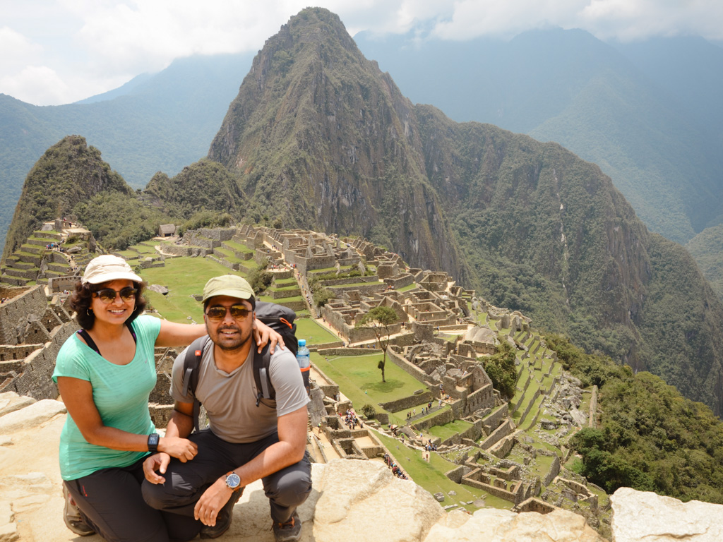 Huayna Picchu mountain seen in the background of Machu Picchu citadel.