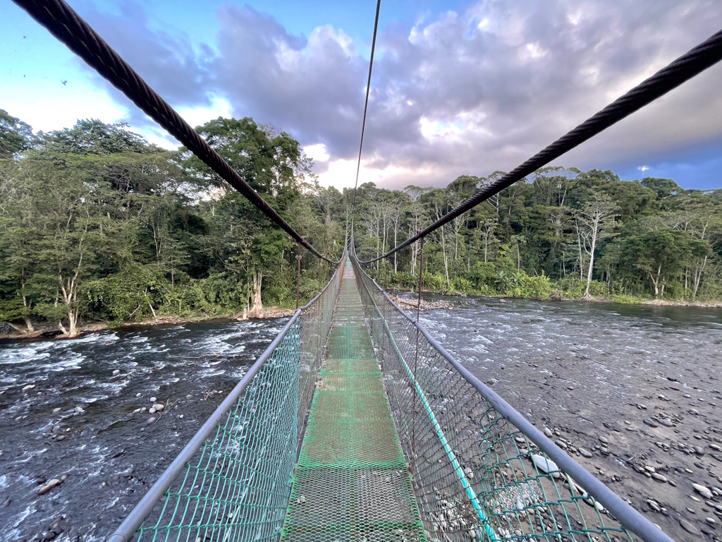 The Hanging Bridge of Tirimbina Lodge over Sarapiqui River in Costa Rica.