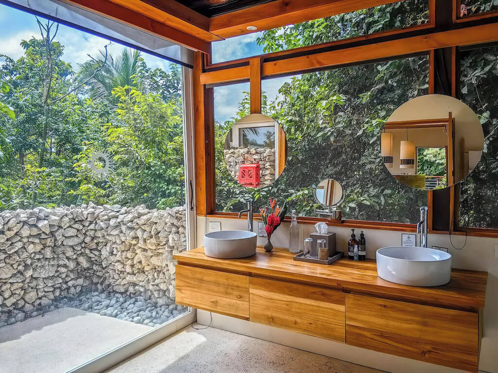 The outdoor shower and wash basins at Lapa Rios Lodge in Costa Rica.