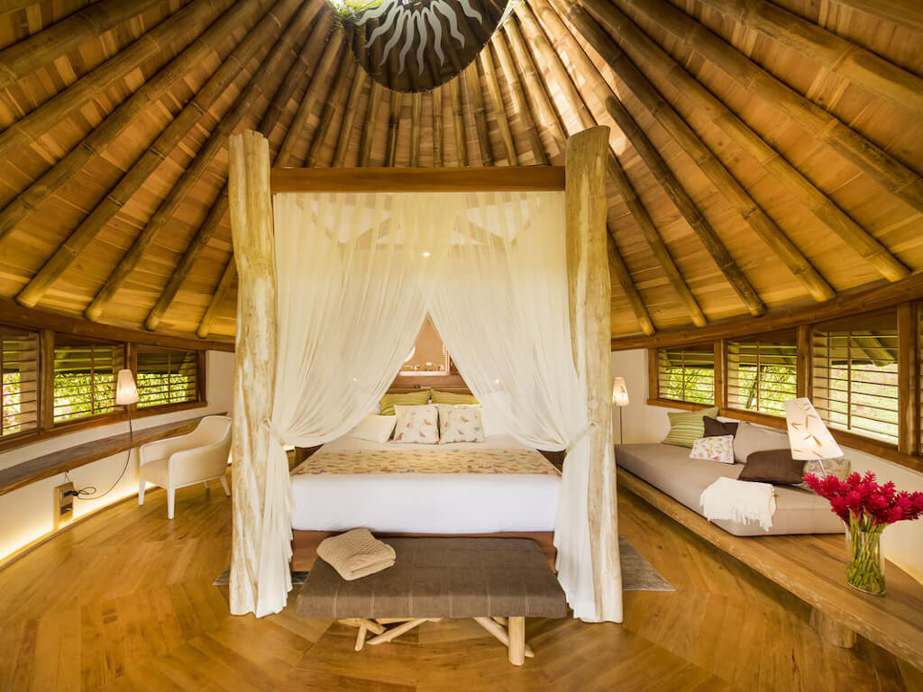 The exquisite room with earth colors at Origins Lodge in Costa Rica.
