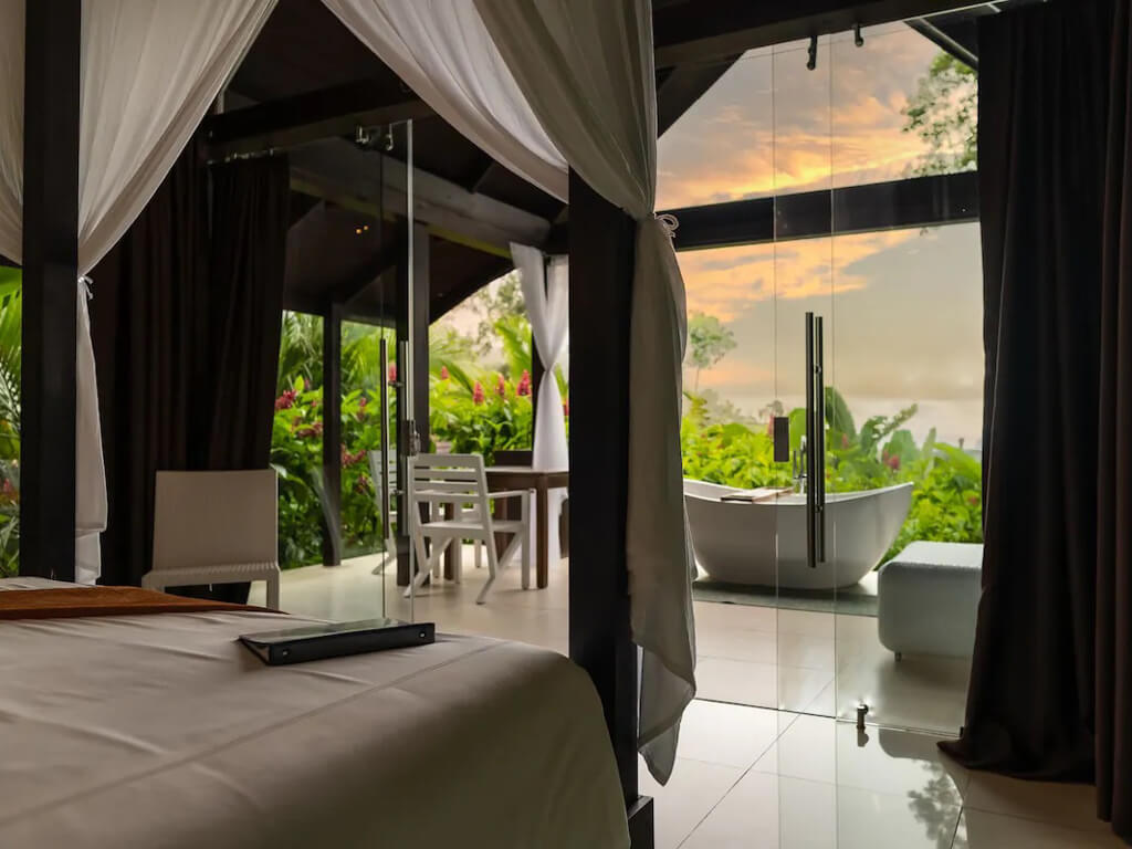 Ocean-view room with tub at Oxygen Jungle Villas, Uvita, Costa Rica.